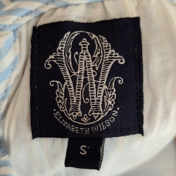 Elizabeth Wilson Dress Small S Blue Striped Leisel Short Sleeve Ruffle Summer - Picture 2 of 7